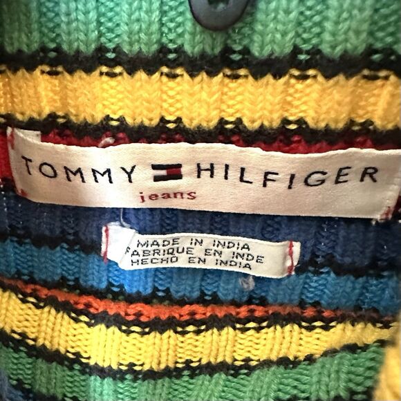 VTG Tommy Hilfiger Rainbow Striped Sweater Women’s Lg Turtleneck Cotton Kidcore - Picture 2 of 6